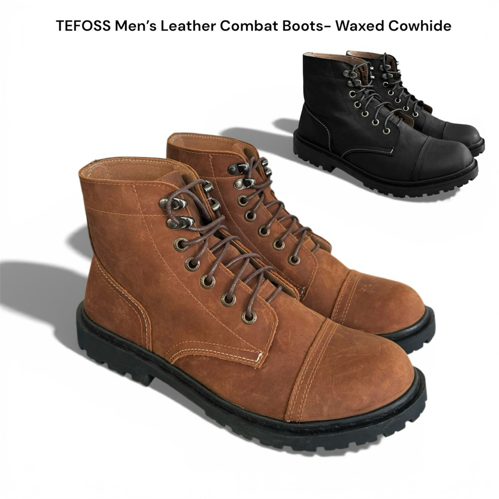 Giày Boot Cao Cổ Da Thật Combat boot TEFOSS HN678 size 38-44 Đen Mạnh Mẽ Cá Tính