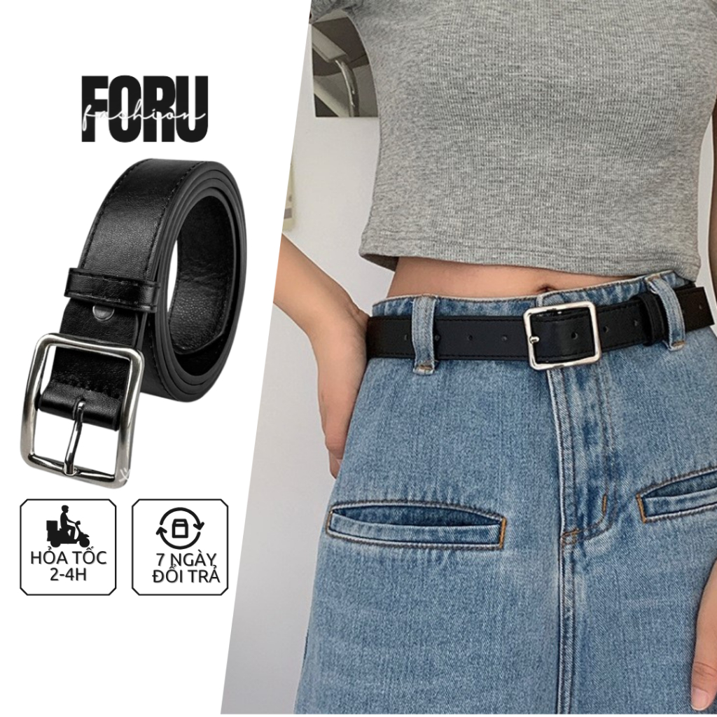 Thắt lưng nữ nam mặt vuông basic, dây nịt nữ học sinh đi học, đi làm da pu phong cách đơn giản TL25