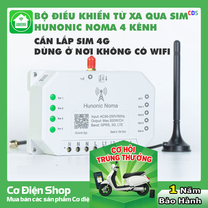 Công tắc thông minh dùng sim Hunonic Noma Hunonic Noma 4 kênh 500W/kênh