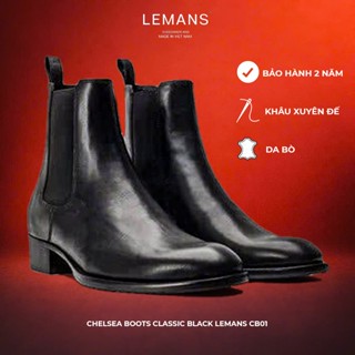 Giày da bò nguyên tấm Chelsea boots LEMANS CB01, mũi nhọn, Gót cao đế cao 5cm độc quyền, Bảo Hành 24 tháng