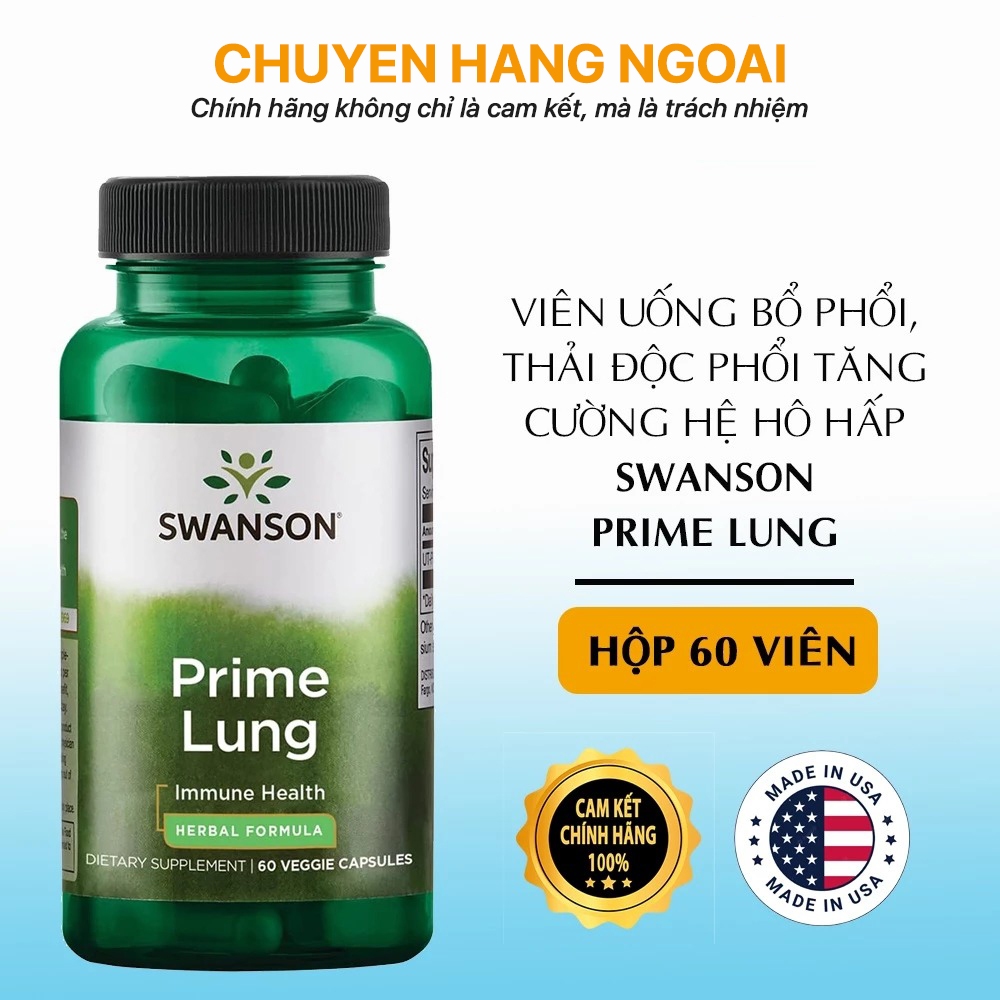 Viên Uống Bổ Phổi, Giảm Ho Hen, Phục Hồi Phổi Swanson Prime Lung 60 Viên