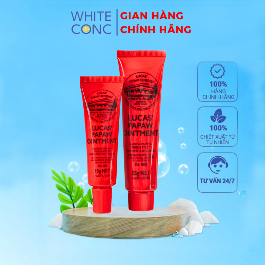 Kem dưỡng môi Lucas Papaw giúp dưỡng môi giảm khô nứt da, chiết xuất đu đủ tươi từ Úc Tuýp 15g, 25g