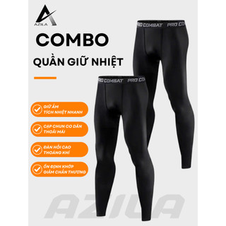 Combo Quần Giữ Nhiệt Nam AZILA COMBAT PRO, Quần Legging Nam Màu Đen Chuyên Tập Gym Chạy Bộ Đá Bóng