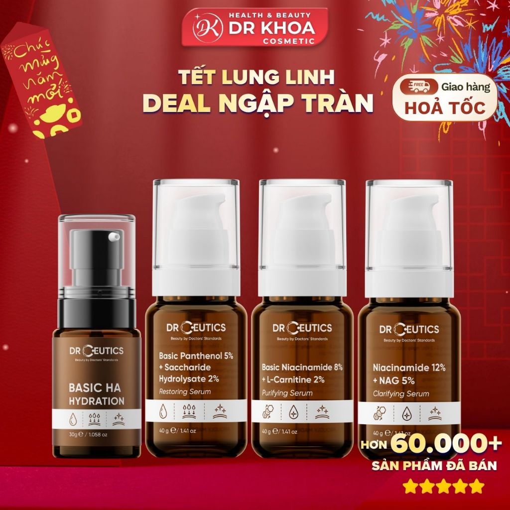 Serum DrCeutics B5 Basic, Niacinamide B3 8%, B3 12%, HA+NMFs Cấp Ẩm Phục Hồi Da 30g/40g/100g