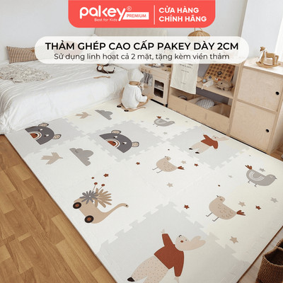 Thảm Xốp Ghép PAKEY Bộ Nhiều Tấm 56cmx56cm Dày 2cm Họa Tiết Dễ Thương, Thảm Ghép Lót Sàn Cao Cấp Cho Bé Tập Bò, Tập Đi