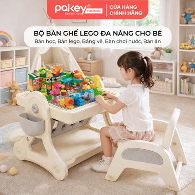 Bộ Bàn Ghế Lego Lắp Ghép PAKEY Đa Năng Kiêm Bàn Học Cho Bé, Bộ Bàn Học Chống Gù - Bảo Hành 12 Tháng