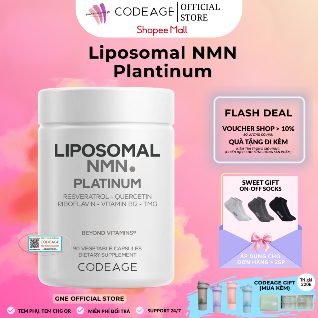 [NMN] Viên uống Codeage Liposomal NMN hỗ trợ cải thiện sức khỏe hộp 90v sản xuất tại Mỹ