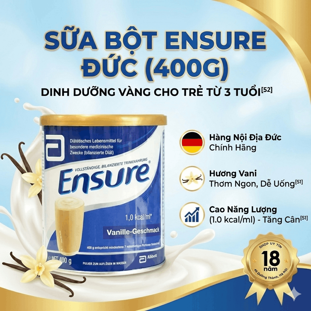Sữa ensure hương vanilla, Sữa bột ensure dành cho trẻ từ 3 tuổi (400g - Đức)
