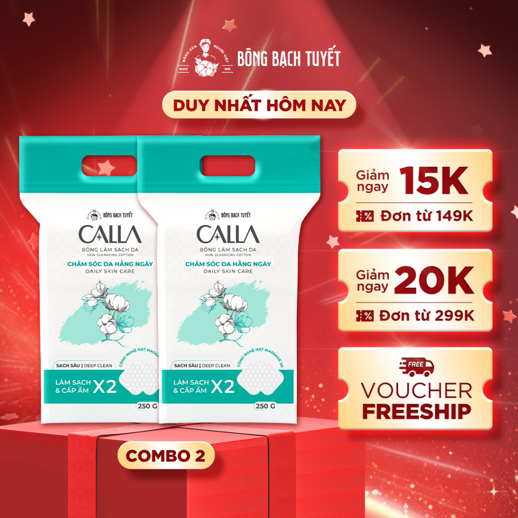 Combo 2 túi Bông tẩy trang làm sạch da Calla Sạch Sâu 250gr x2 - Calla Bông Bạch Tuyết