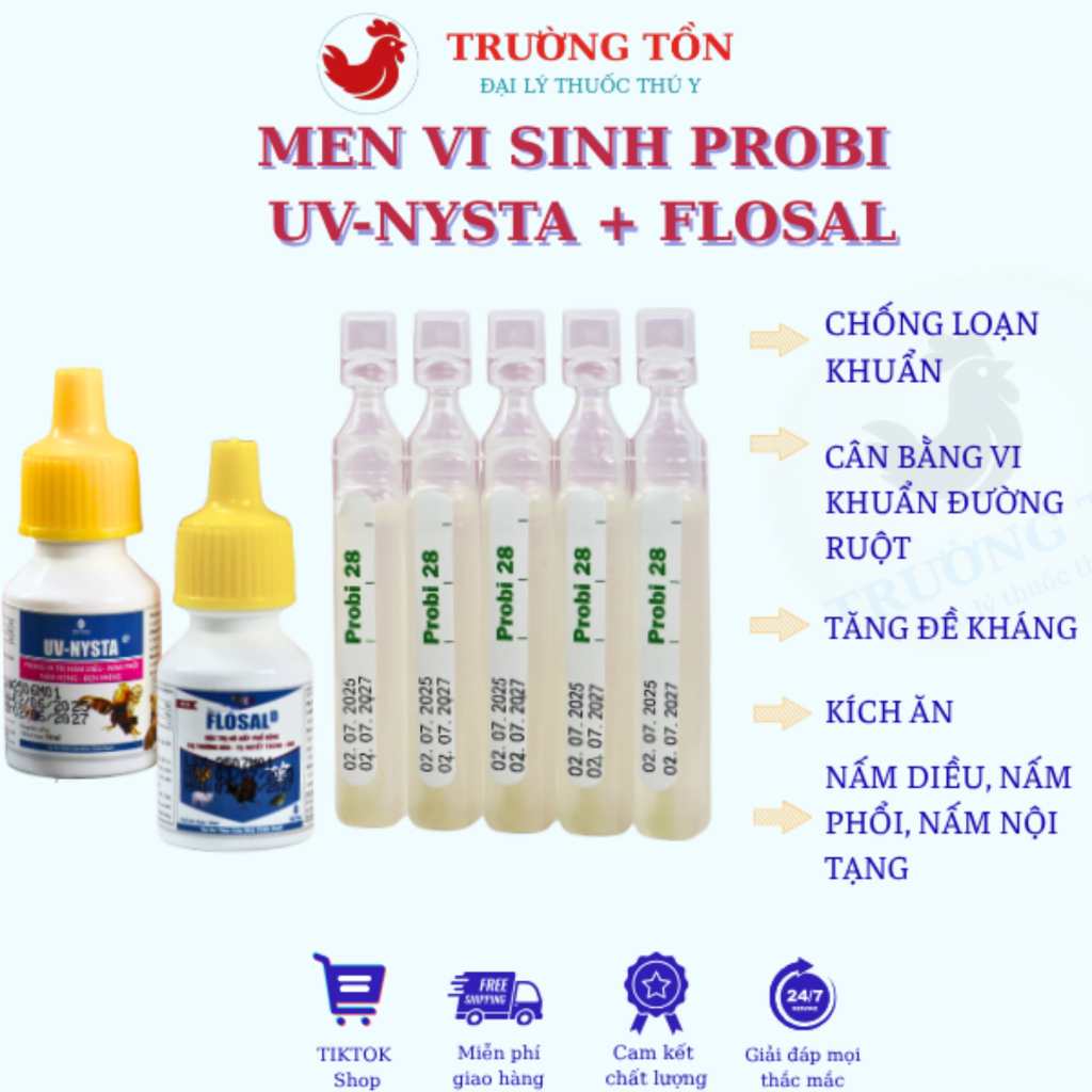 Combo 1 Flosal D, 1 UV-Nysta và 5 ống Probi giúp cân bằng đường ruột, kích thích ăn ngon cho vật nuô
