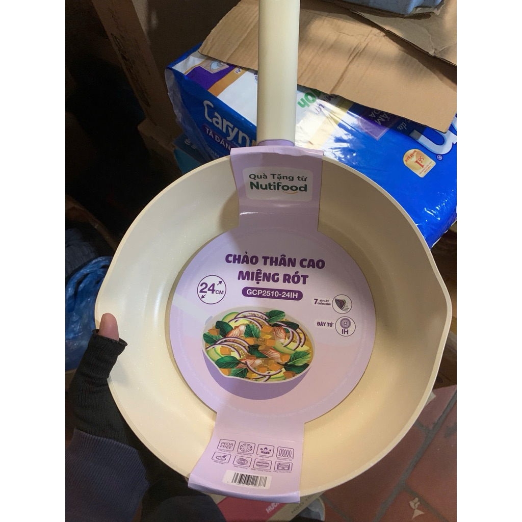 Chảo thân cao miệng rót/ chảo vân sọc/ chảo tay gỗ 24cm/ chảo tráng men 24cm Greencook