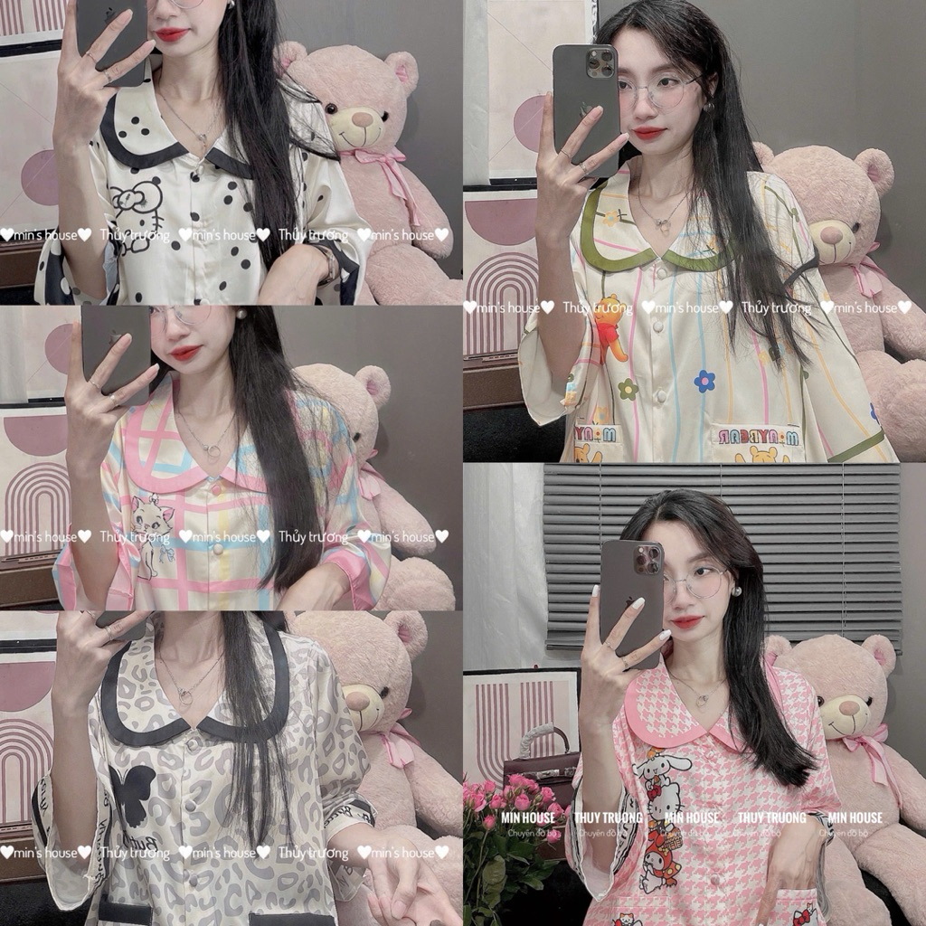 Đồ bộ đùi cổ sen form dơi lụa latin tơ tằm tag 2ce (ảnh thật shop tự chụp)