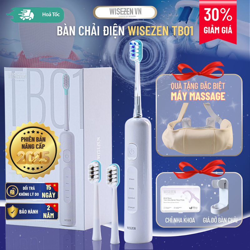 bàn chải điện Wisezen nâng cấp đặc biệt Chải Sạch Mảng Bám Tới 20X đánh răng tự động Tặng kèm 3 đầu thay thế | BigBuy360 - bigbuy360.vn