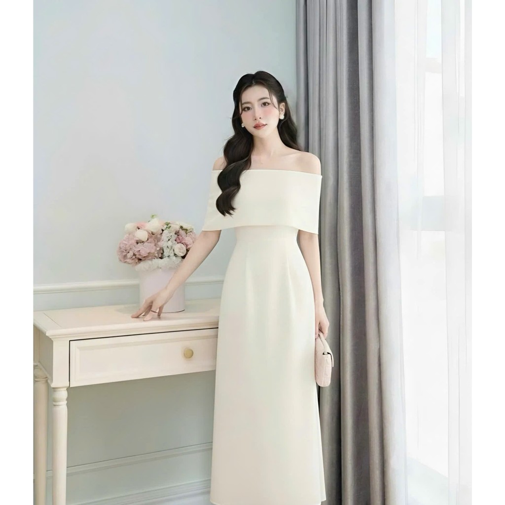 Váy đầm cup xoè dáng dài kèm bản trễ vai mặc 4 KIỂU, đầm dự tiệc cao cấp tặng vòng Choker Shi Shang | BigBuy360 - bigbuy360.vn