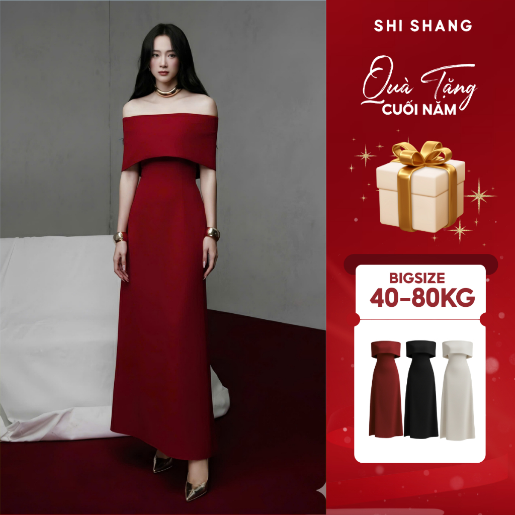 Váy đầm cup xoè dáng dài kèm bản trễ vai mặc 4 KIỂU, đầm dự tiệc cao cấp tặng vòng Choker Shi Shang | BigBuy360 - bigbuy360.vn