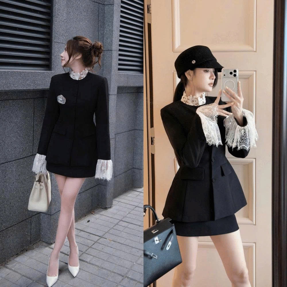 Set Vest Dạ Phối Cổ Tay Ren Chân Váy Ngắn 2001 Clothing