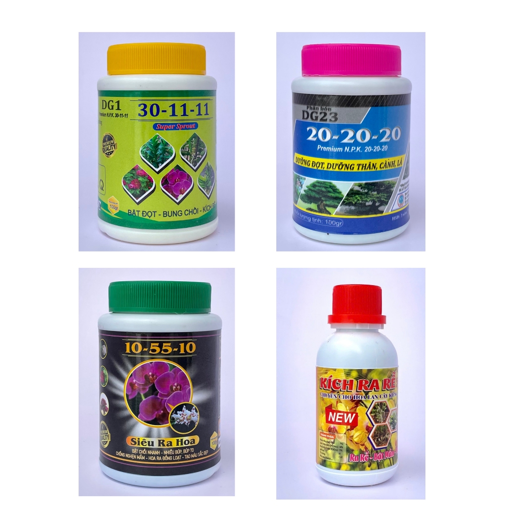 NPK 20-20-20 DƯỠNG ĐỌT, THÂN, CÀNH LÁ + NPK 10-55-10 SIÊU KÍCH HOA + NPK 30-11-11 BẬT ĐỌT, BUNG CHỒI