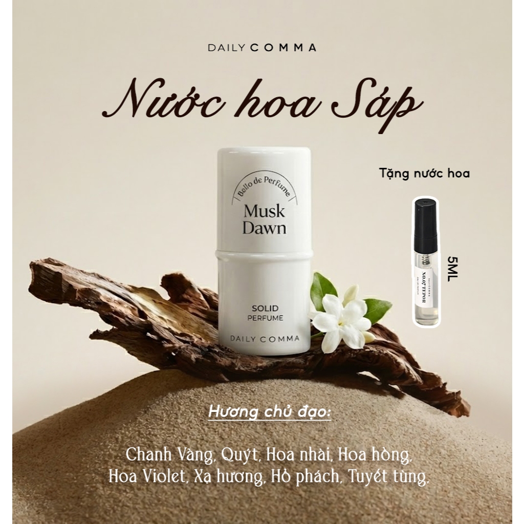 Nước hoa sáp Daily Comma Solid Perfume Musk Dawn 4.7g - hương hoa gỗ ngọt thanh, mát dịu