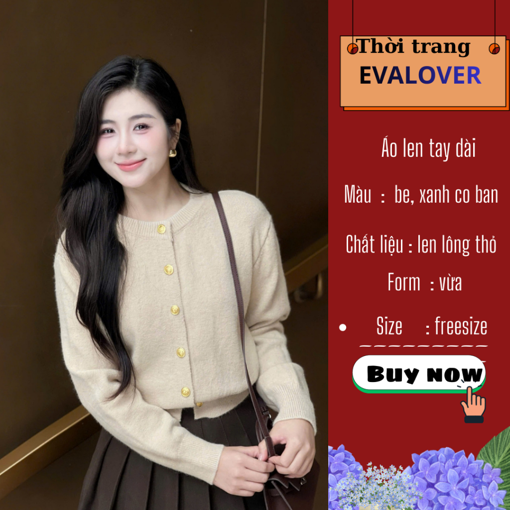 Áo len Cardigan nữ cổ tronf chất dệt kim Eva lover hàn quốc kem và xanh co ban 233