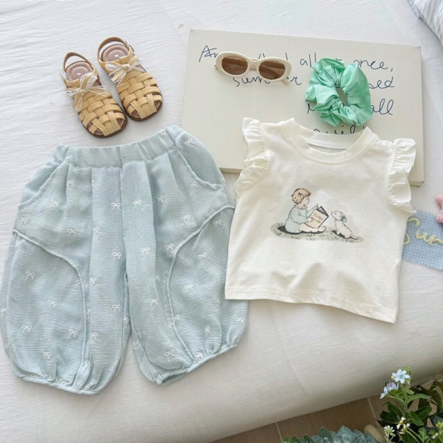 B46 - Set Áo Cô Bé Quần Dài Nơ