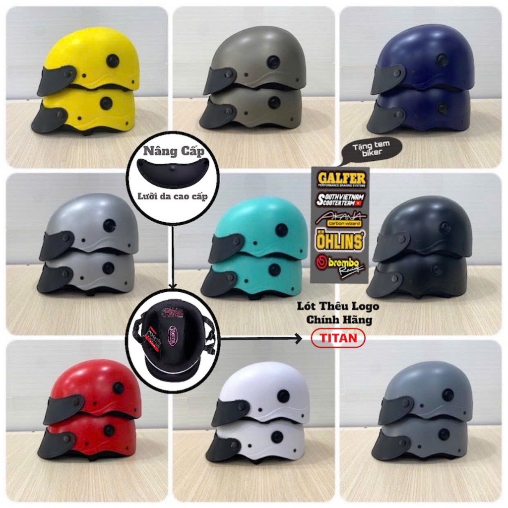 [TẶNG TEM BIKER] Nón Bảo Hiểm Chính Hãng TITAN HELMET 1/2 Đầu - Màu Sơn Nhám - Có Lỗ Thông Gió - Hợp Với Nam & Nữ
