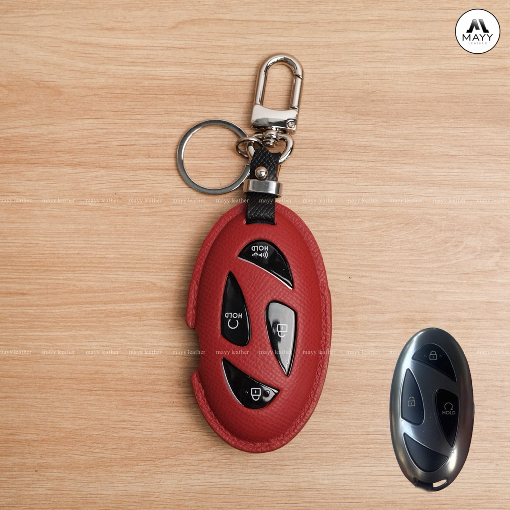 Bao da chìa khoá màu Đỏ mix Đen Hyundai SantaFe 2024 Santafe 2025 , Tucson 2024 Tucson 2025 - da thậ