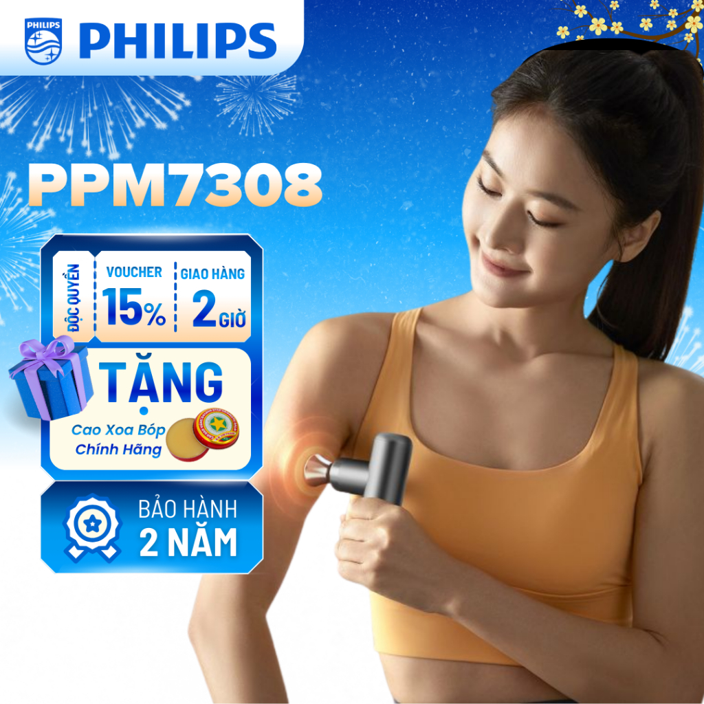 [Mẫu Mới] Máy Massage Cầm Tay Mini PHILIPS 7308 - Massage chuyên sâu - 4 Đầu massage chuyên dụng