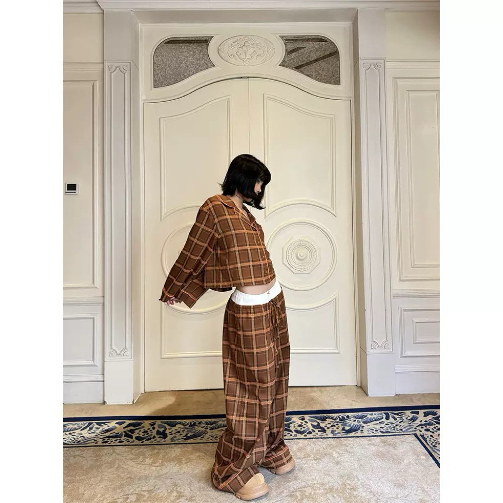 Set Pajama Croptop style inssta Caro Thu Đông (Nâu Gạch)