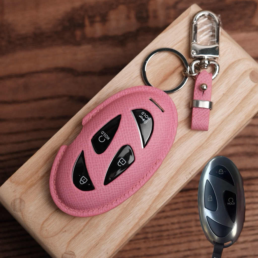 Bao da chìa khoá màu Hồng Baby Hyundai SantaFe 2024 Santafe 2025 , Tucson 2024 Tucson 2025 - da thật