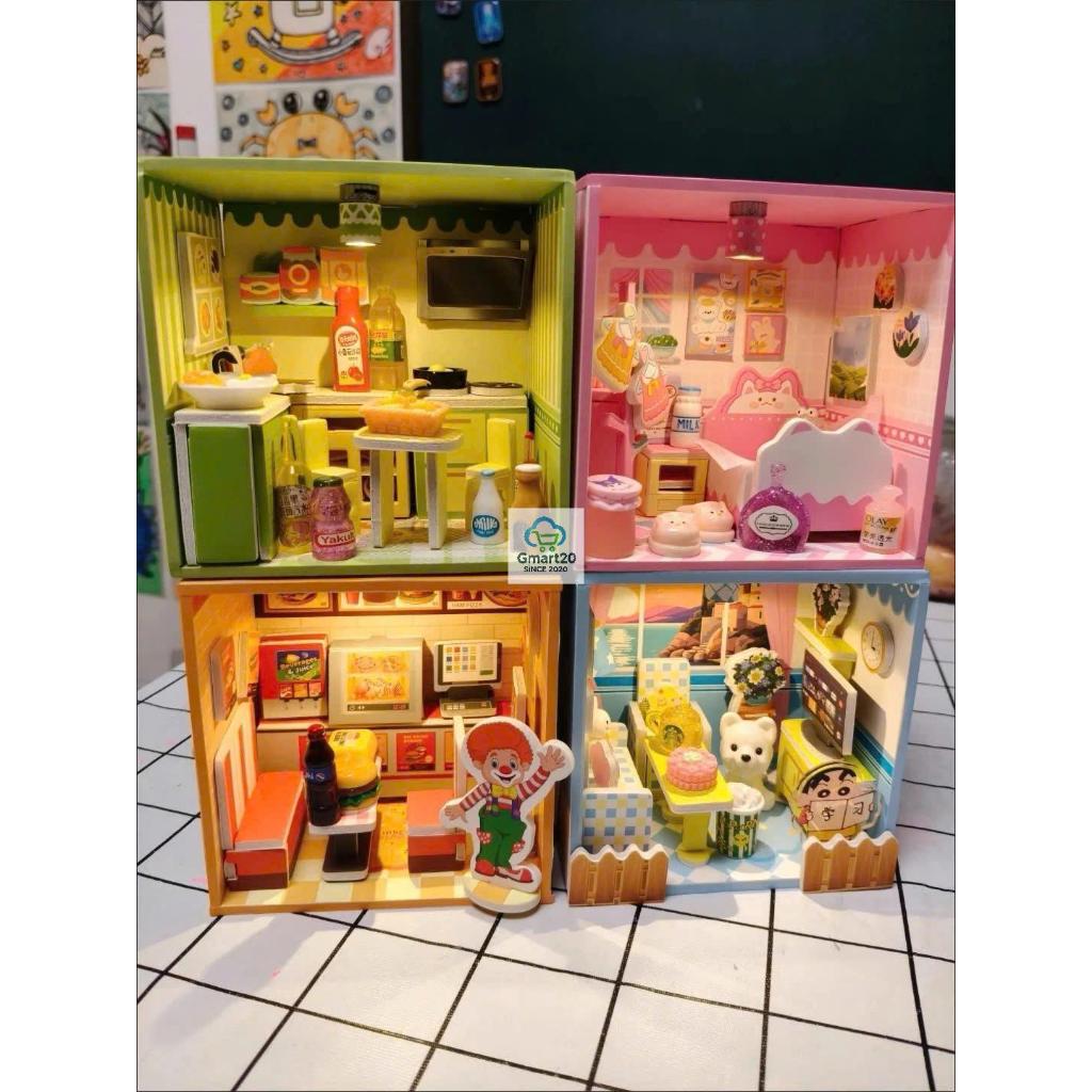 Mô hình lắp ghép nhà xốp mini dễ thương – Nhà Búp Bê Tự Lắp Ráp, Trang Trí bàn học