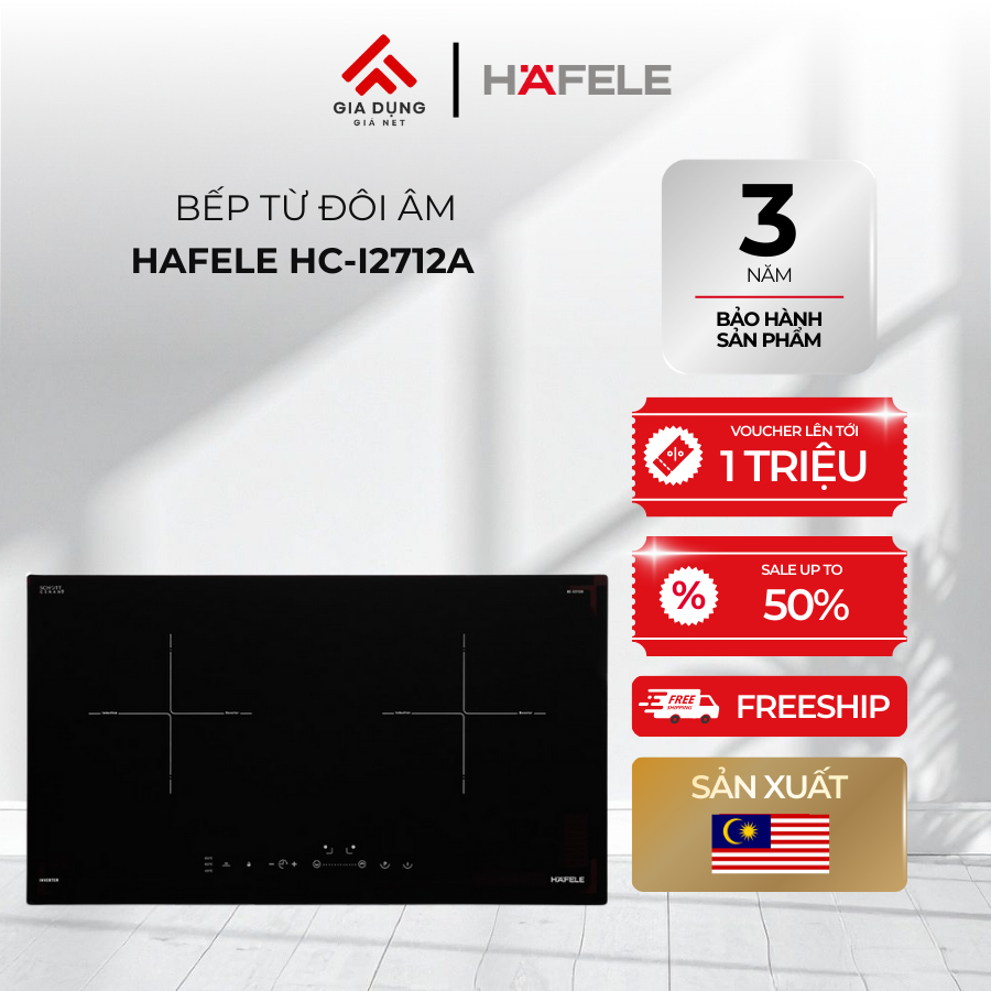 Bếp Từ Đôi Lắp Âm 2 Vùng Nấu Hafele HC-I2712A (536.61.716) - Ceramic-Scott Ceran - Công suất 4200W -