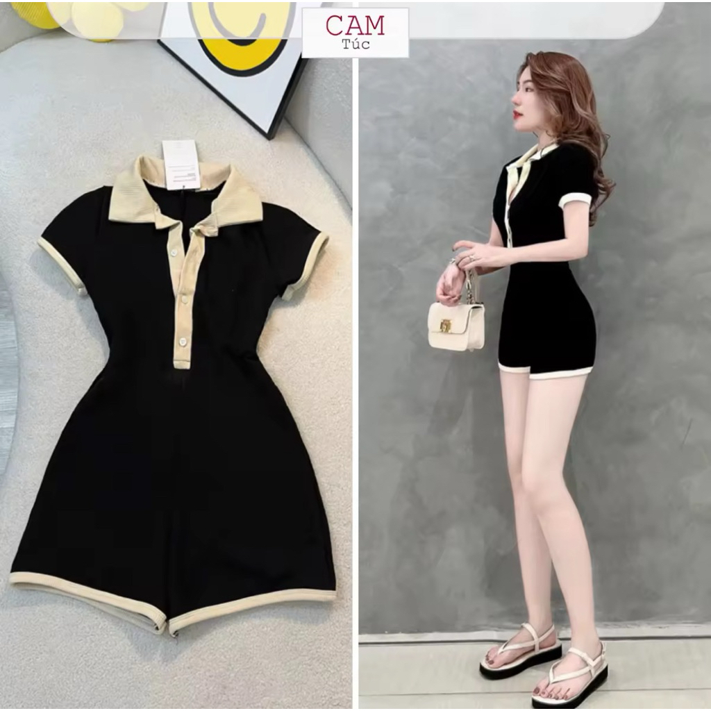 [Có Dây Kéo] Jumpsuit Body, Jumsuit Đùi Cổ Trụ, Có Viền, Jumsuit Cho Nữ