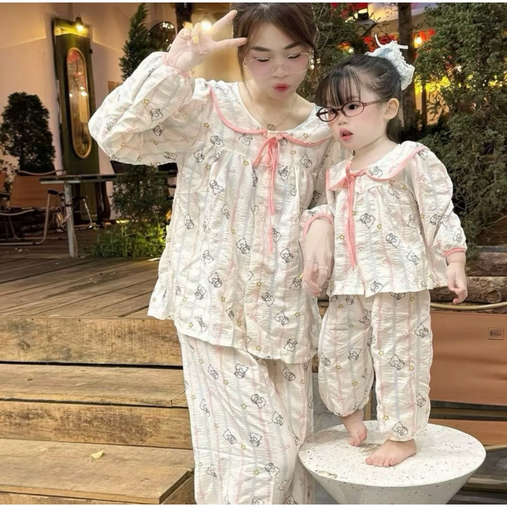 Pyjama chất thô đũi mẹ và bé gái (272)