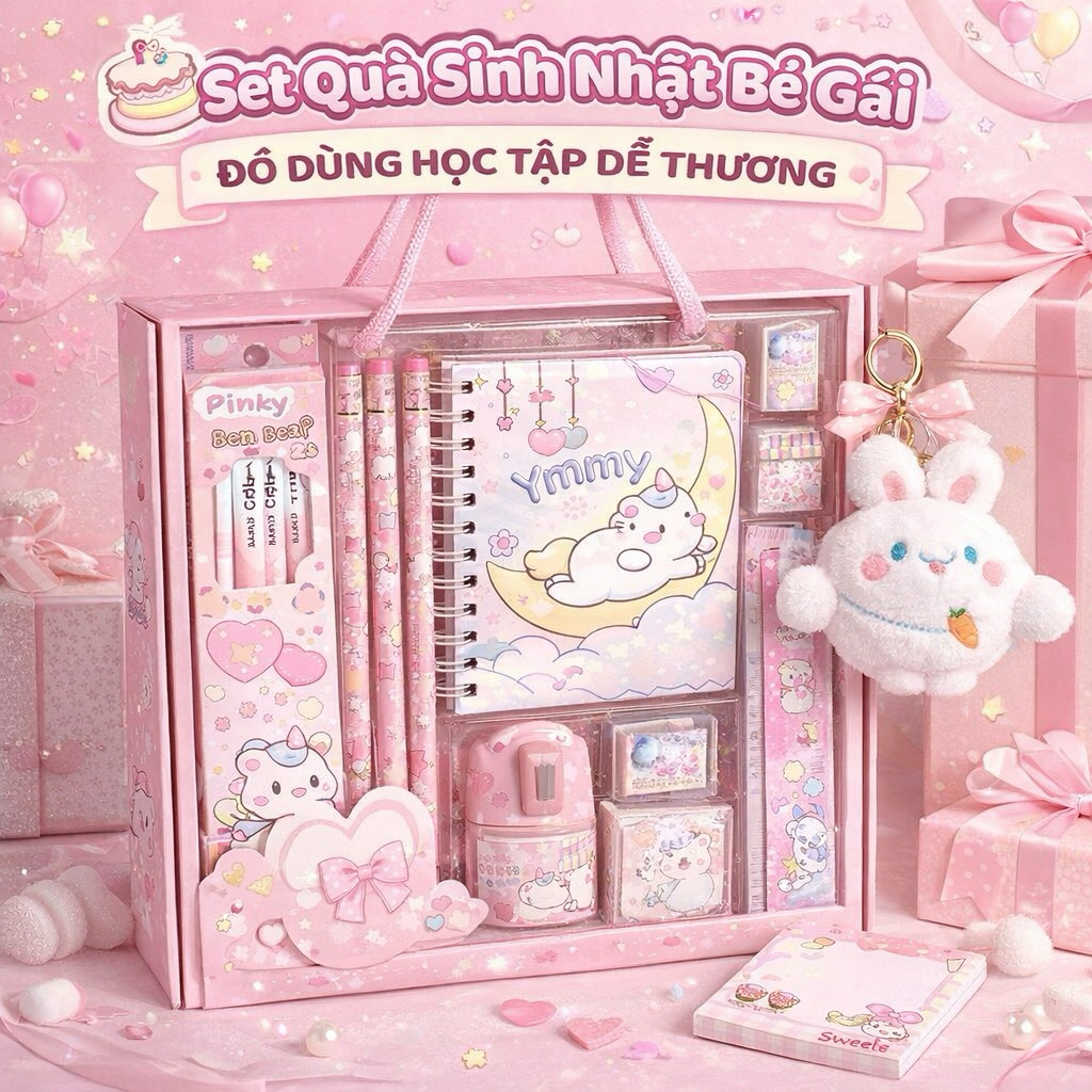 Set quà sinh nhật bé gái/ bé trai - Đồ dùng học tập hoạt hình siêu xinh | Tặng thiệp