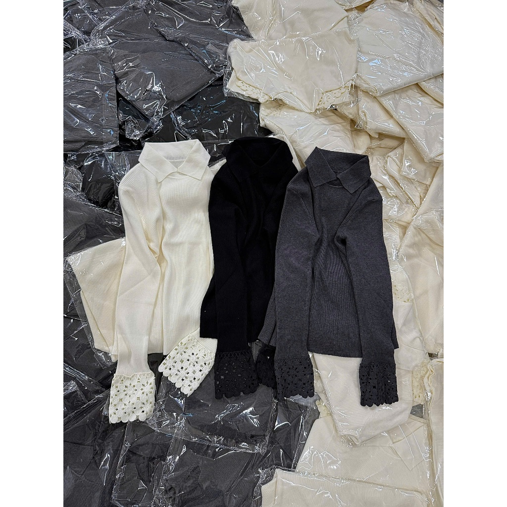 0801# Áo len polo tay ren Free Sz Dưới 58kg