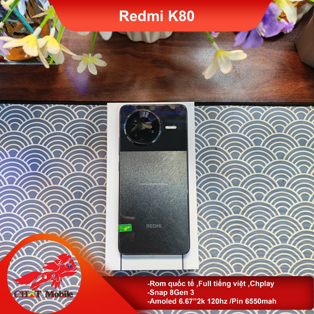 Điện thoại Redmi K80 Rom Quốc tế, Ram 12/256Gb ,Snap 8Gen3 ,Oled 6.67''2k 120hz ,Pin 6550 Mah