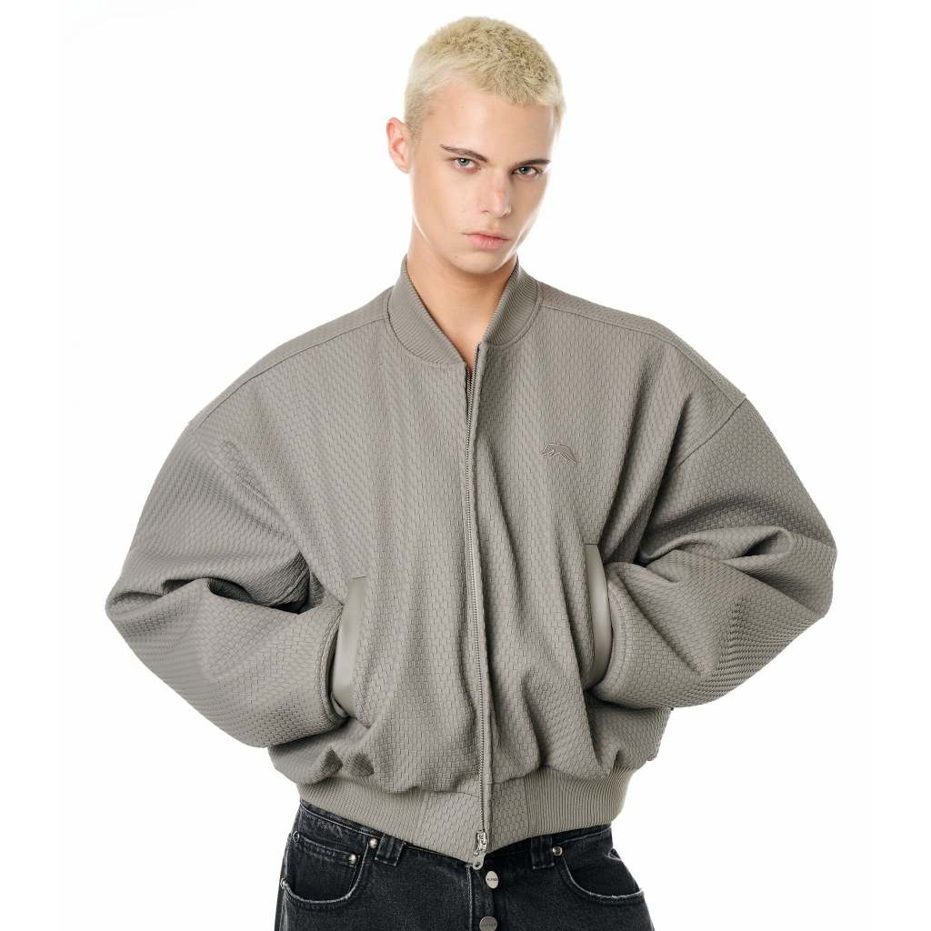 ÁO  ALFAER "ALFAER" ALPHA LEATHER BOMBER - GREY
