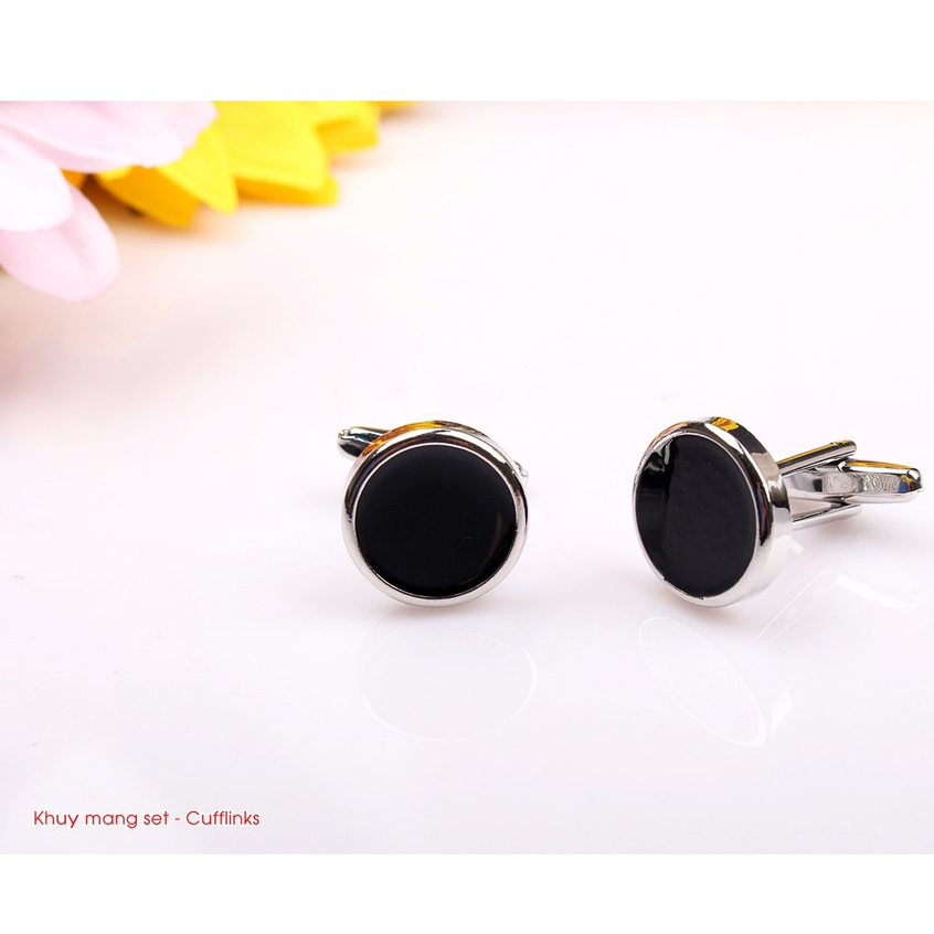 Khuy cài tay áo măng sét - Cufflinks Đá Mặt đen trơn