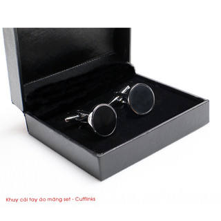 Khuy cài tay áo măng sét - Cufflinks Đá Mặt đen trơn