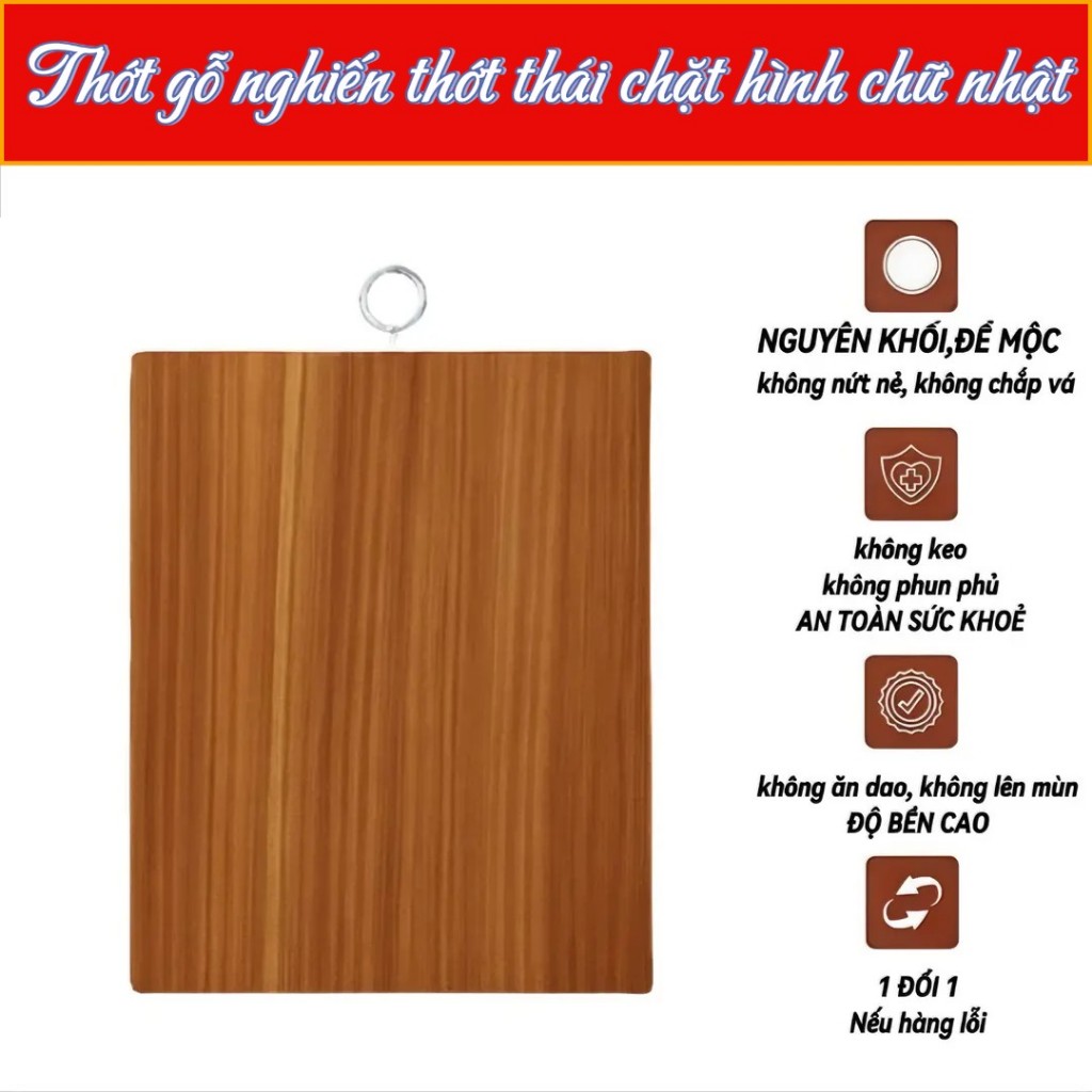 Thớt Gỗ Nghiến Vuông Nguyên Khối 2cm – Dùng Chặt Thái Hằng Ngày