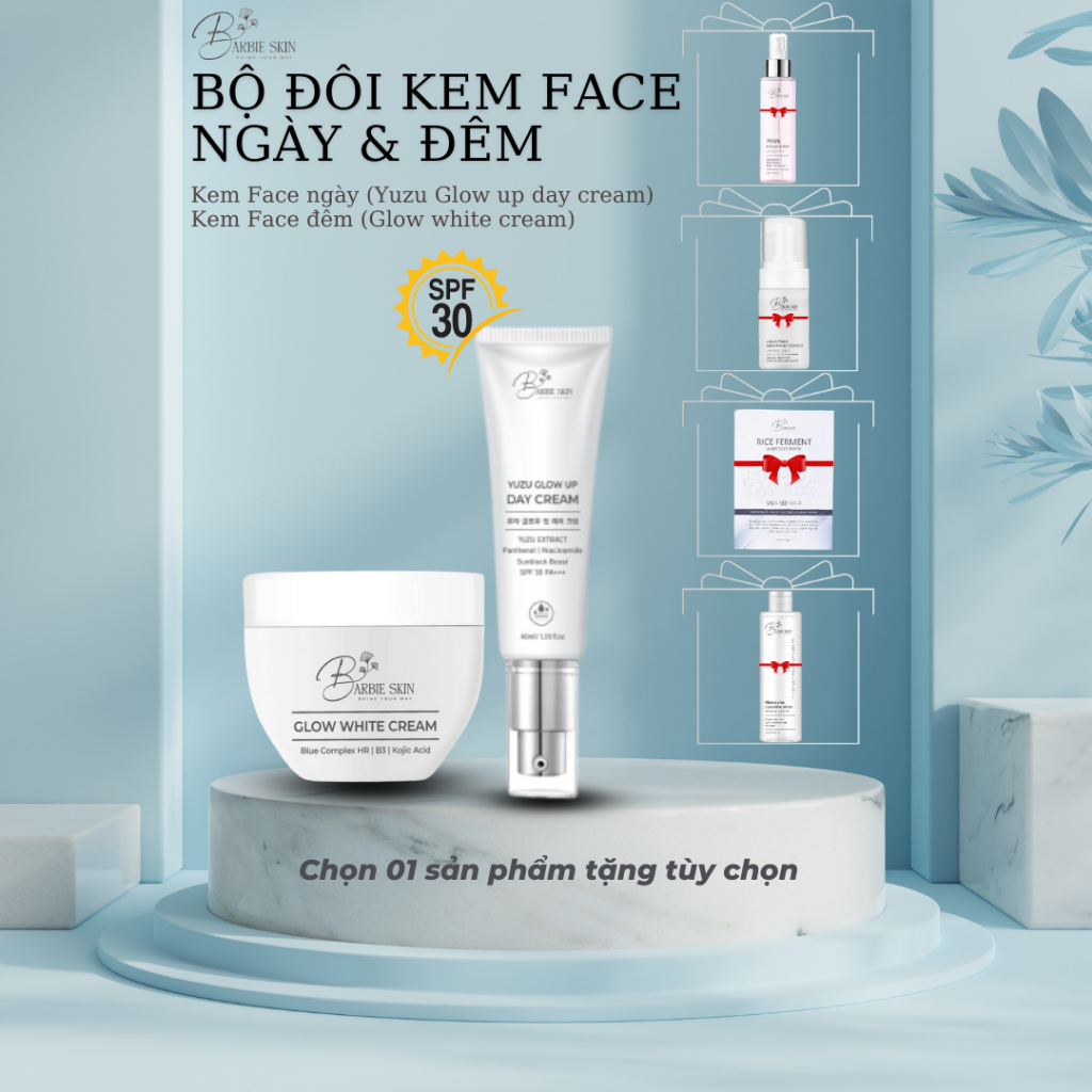 BỘ ĐÔI KEM FACE DƯỠNG TRẮNG HỒNG TỰ NHIÊN NGÀY VÀ ĐÊM BARBIE SKIN