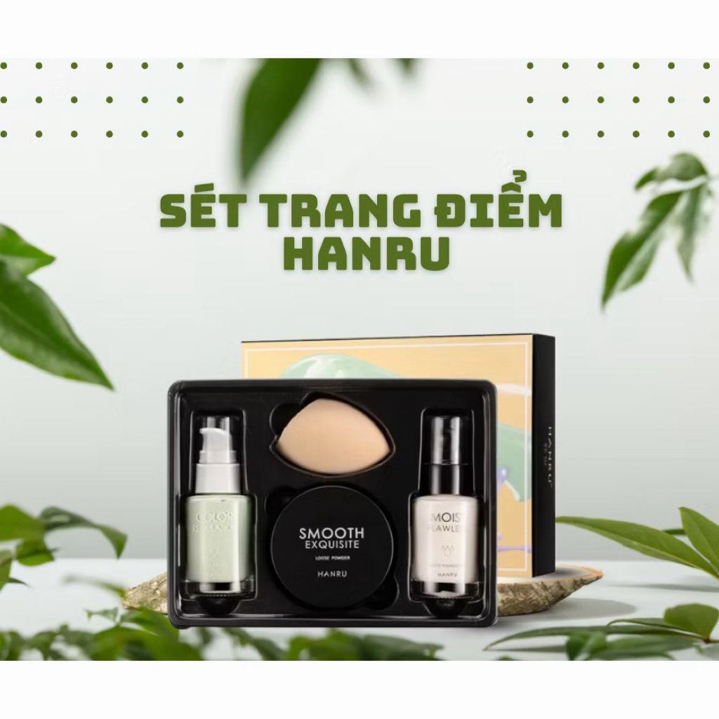 Full Box - Bộ sản phẩm kem nền trang điểm HANRU gồm 4 món đa năng tiện dụng - Makeup