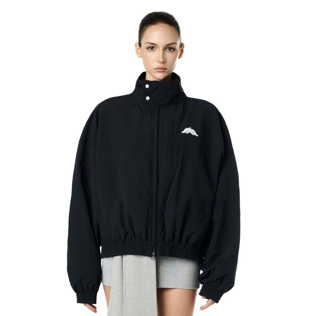 ÁO  ALFAER" BLACK WRINKLED NYLON OVER JACKET