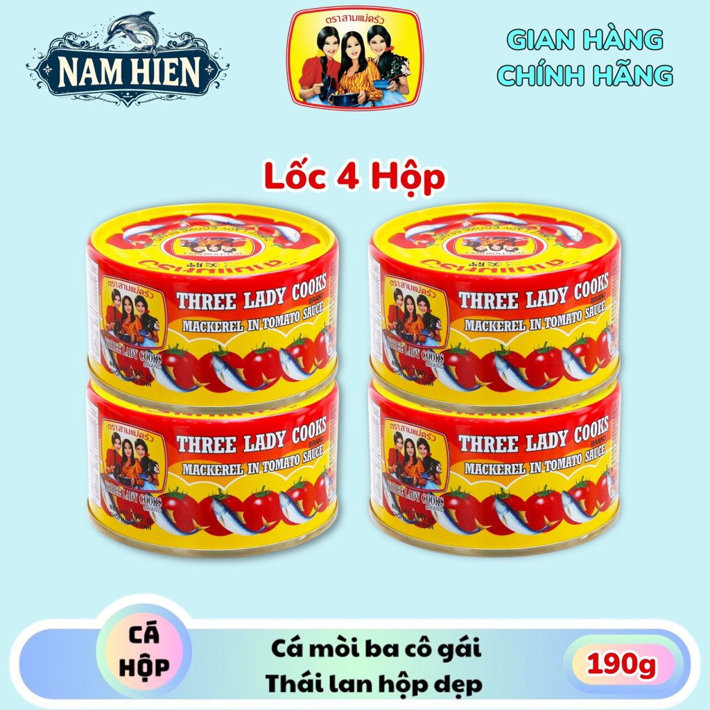 Lốc 4 Hộp Cá Mòi Ba Cô Gái, Cá Nục Sốt Cà Thái Lan - Hộp 190g