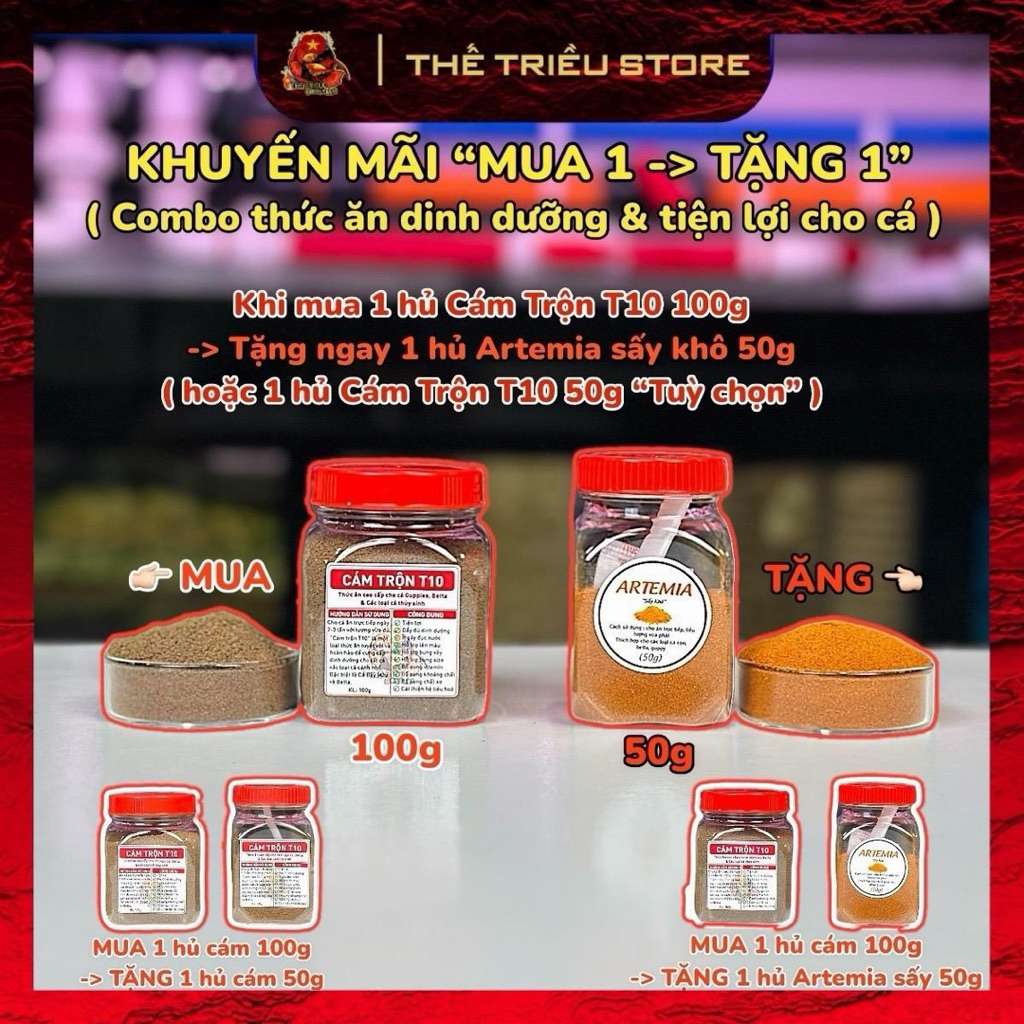 (Mua 3 tặng 3) Cám trộn T10. Thức ăn tiện lợi & dinh dưỡng cao cấp cho cá con và cá trưởng thành (Gu