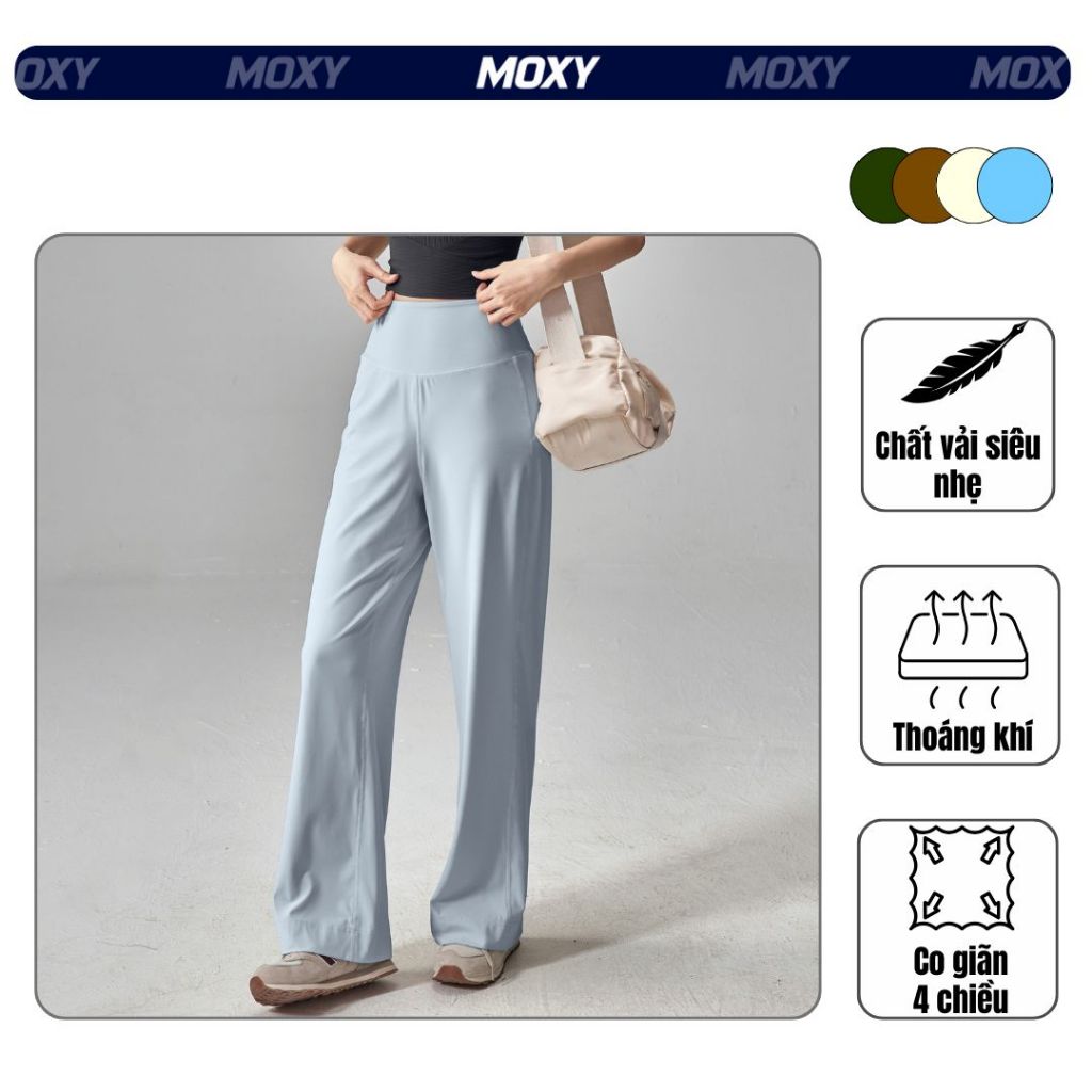 MOXY SPORTSWEAR Quần Ống Suông Nữ Thể Thao Tập Gym, Cạp Cao Co Giãn 4 Chiều, Vải Siêu Nhẹ Thoáng Khí, Che Bụng Tôn Dáng