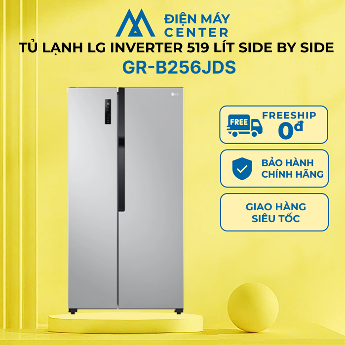 Tủ lạnh LG Side by Side GR-B256JDS 519 L Inverter màu bạc - Freeship - Bảo hành 24 tháng