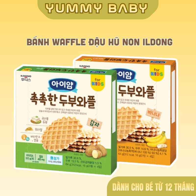 Bánh Đậu Hũ Non Waffle ILDONG Hàn Quốc 64g Cho Bé Từ 1 Tuổi, Ăn Sáng, Ăn Xế, Đem Đi - YUMMY