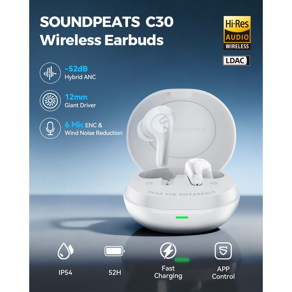 Tai Nghe Bluetooth 6.0 Soundpeats C30 | LDAC | Kết nối 2 thiết bị | loa 12mm  [ vs Capsule 3 Pro ] | BigBuy360 - bigbuy360.vn