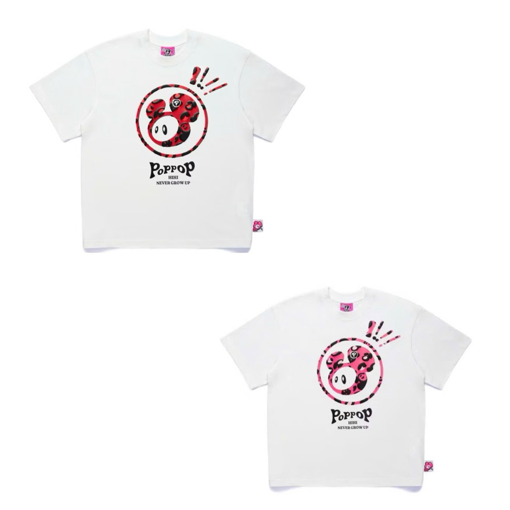 Áo thun Poppop Mascot PP Leopard Oversize T-Shirt WHITE/RED + Pink chính hãng cotton thoáng mát